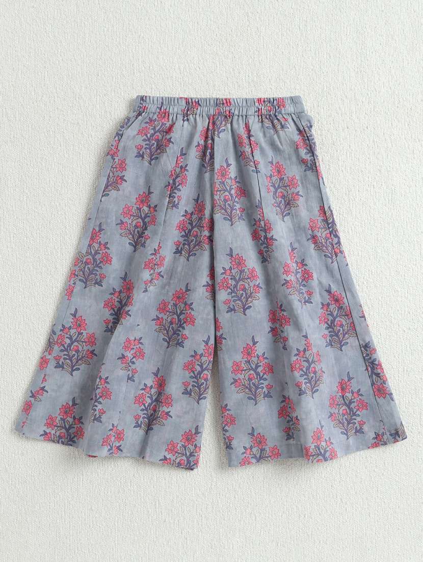 girls blue cotton kurta palazzo suit set - 22452099 -  Standard Image - 3