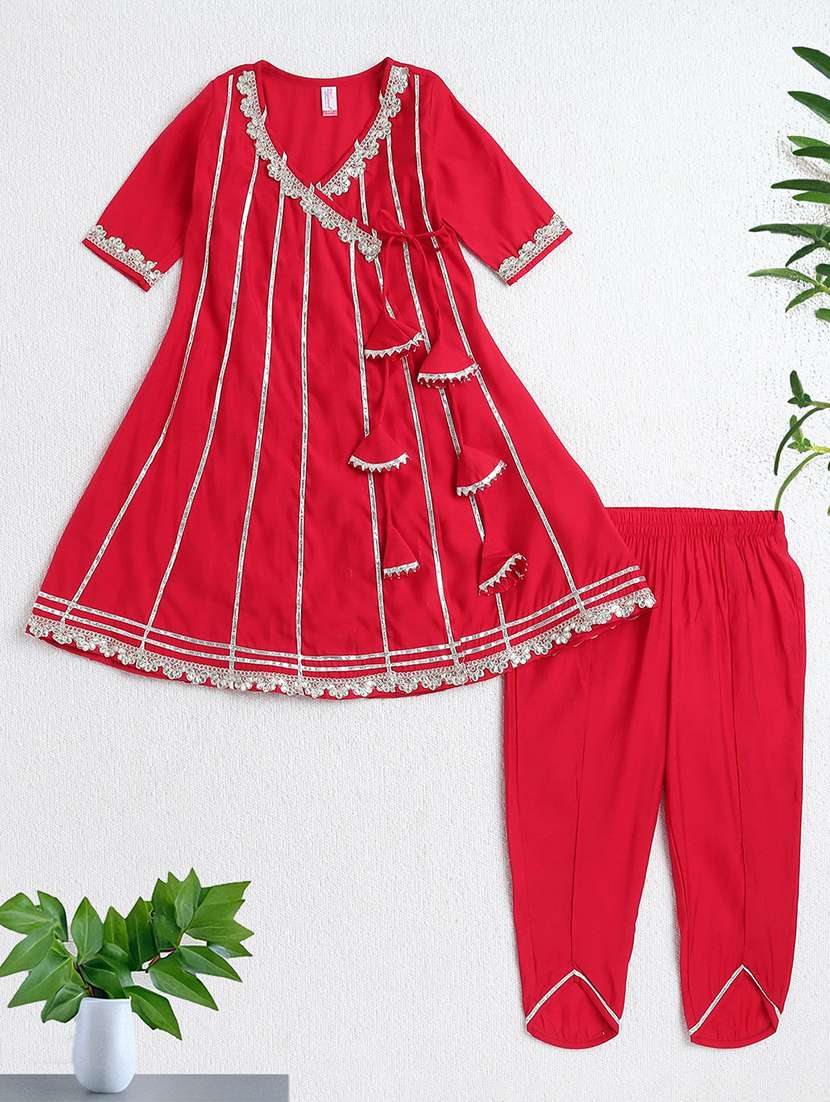 girls red polyester lehenga choli