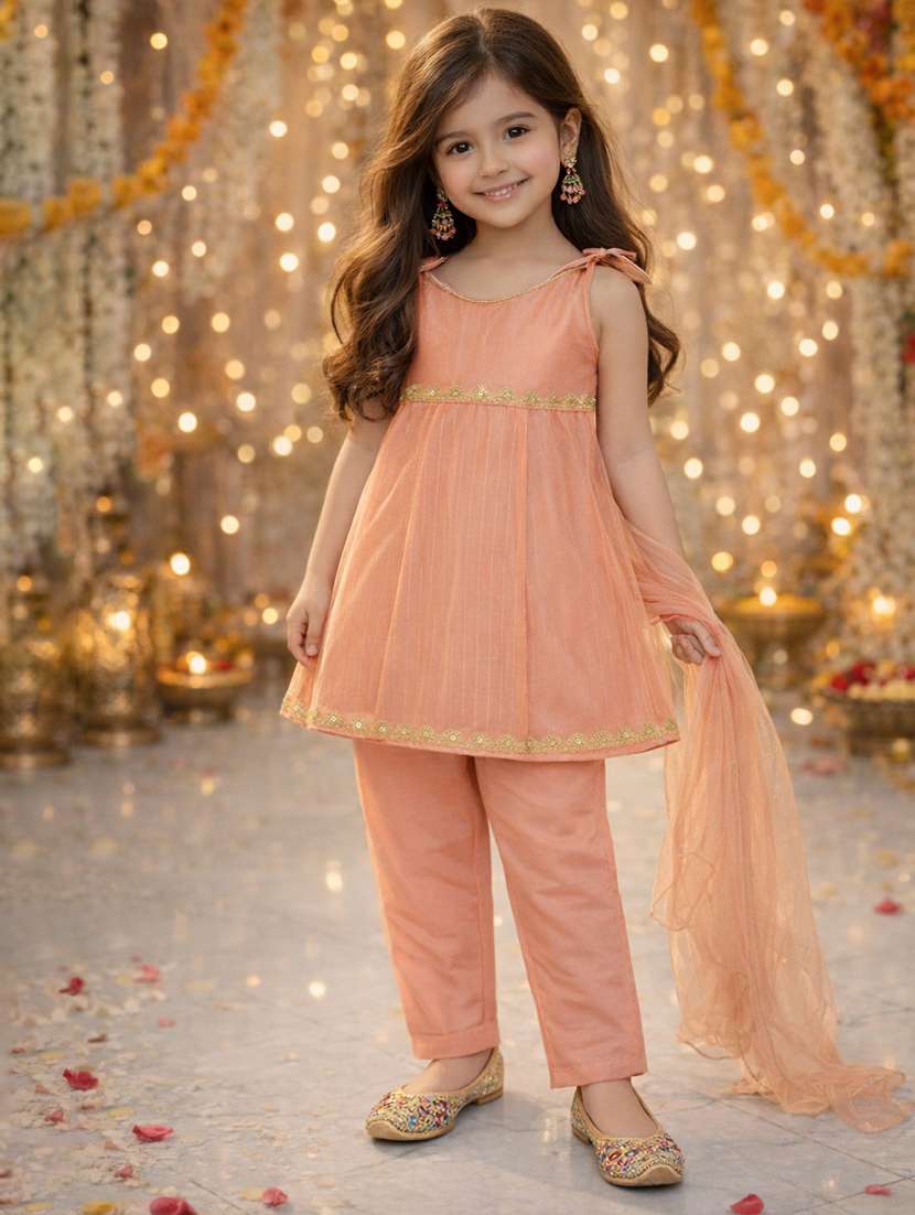 girls peach polyester suit set