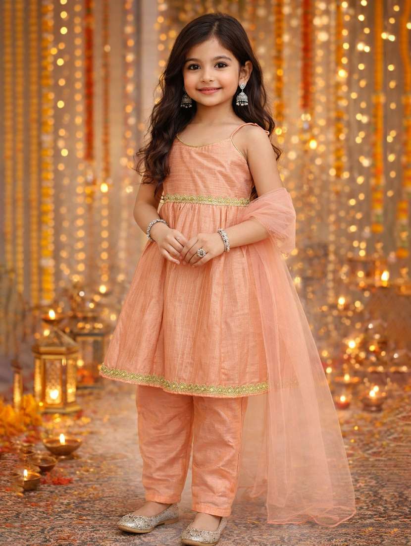 girls peach polyester lehenga choli