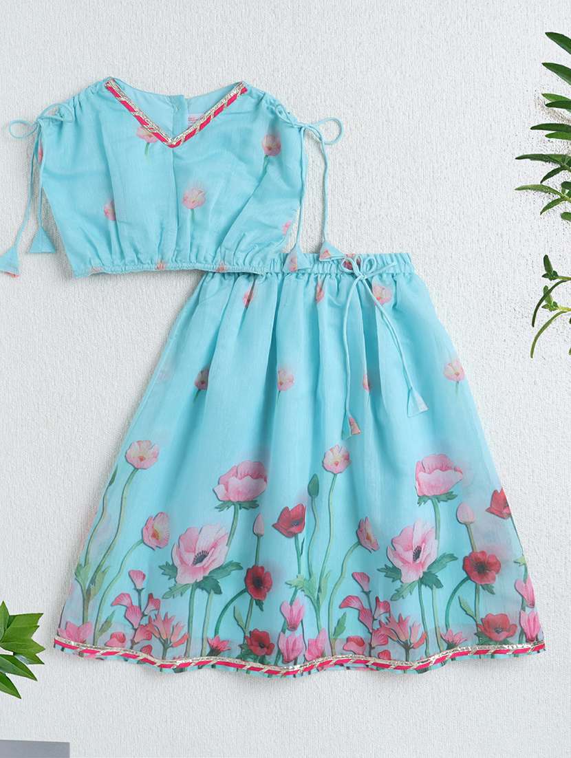 girl light blue polyester lehenga choli
