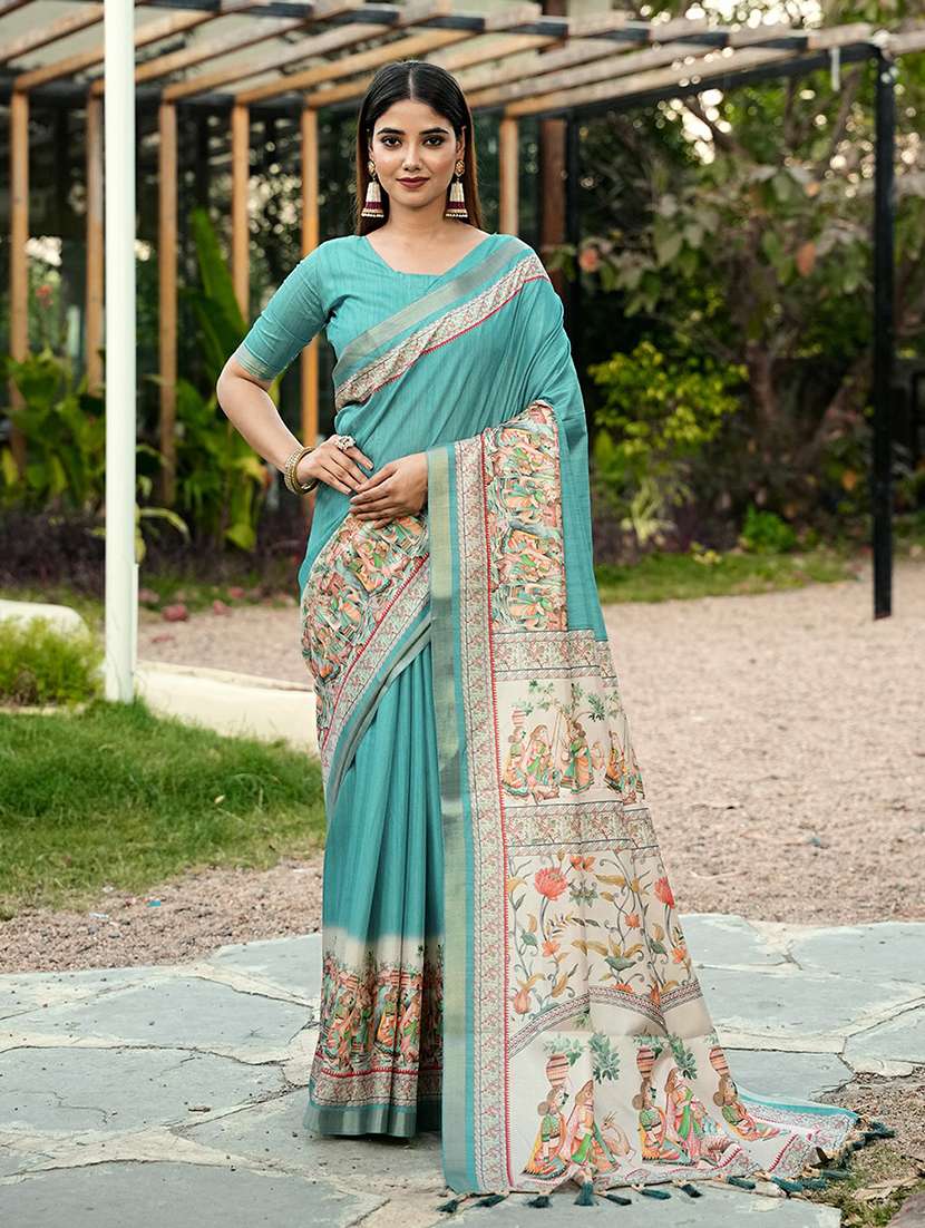women printed casual wear saree with blouse