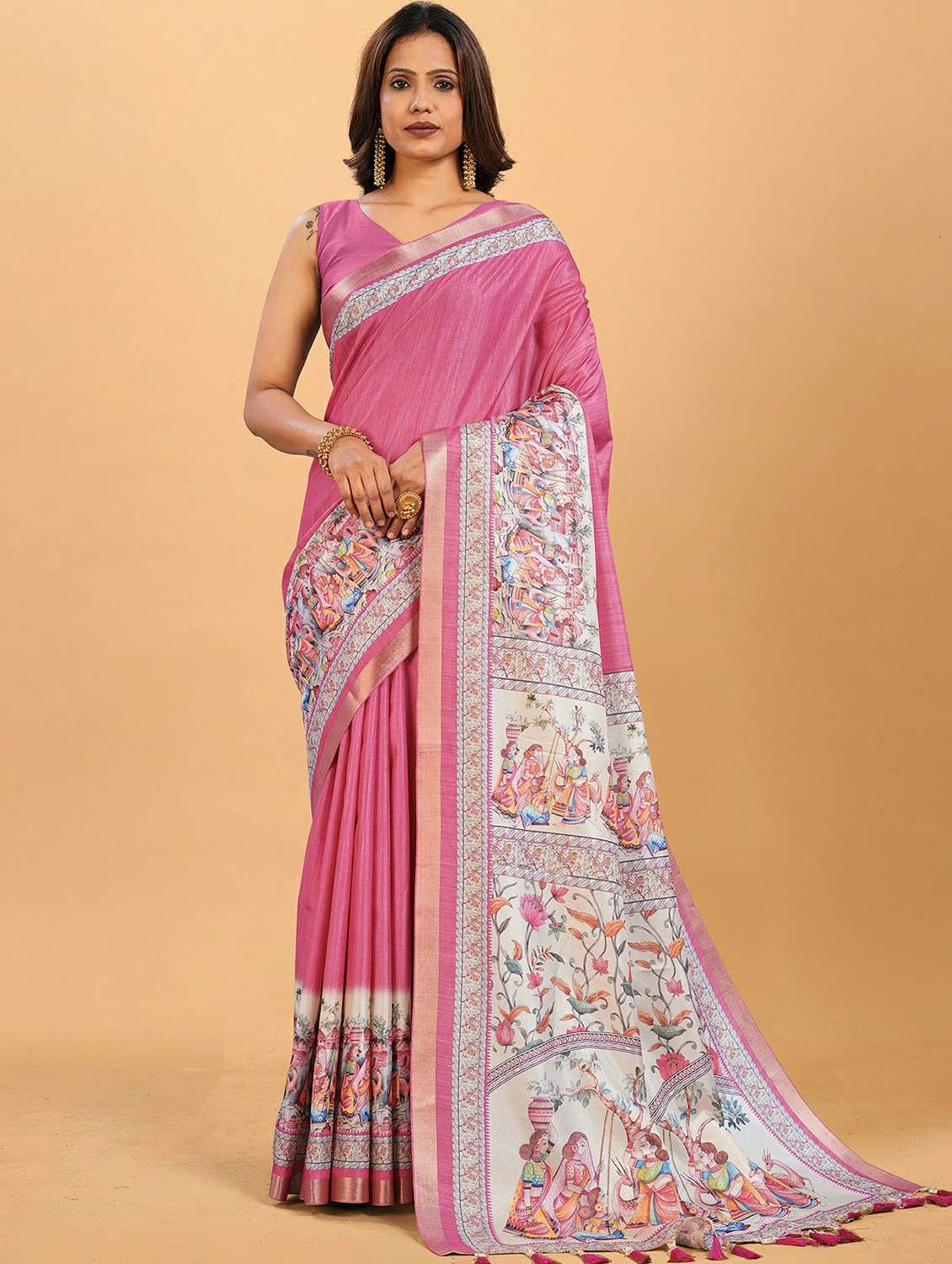 women printed casual wear saree with blouse