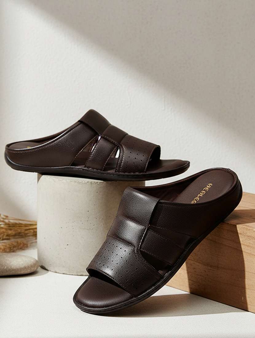 men brown slip on sandal