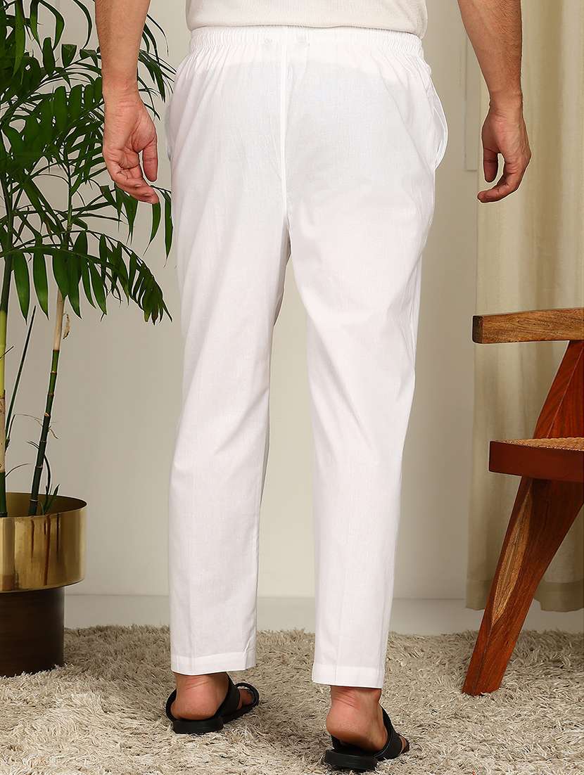men white cotton relaxed fit solid pyjamas - 22452385 -  Standard Image - 3