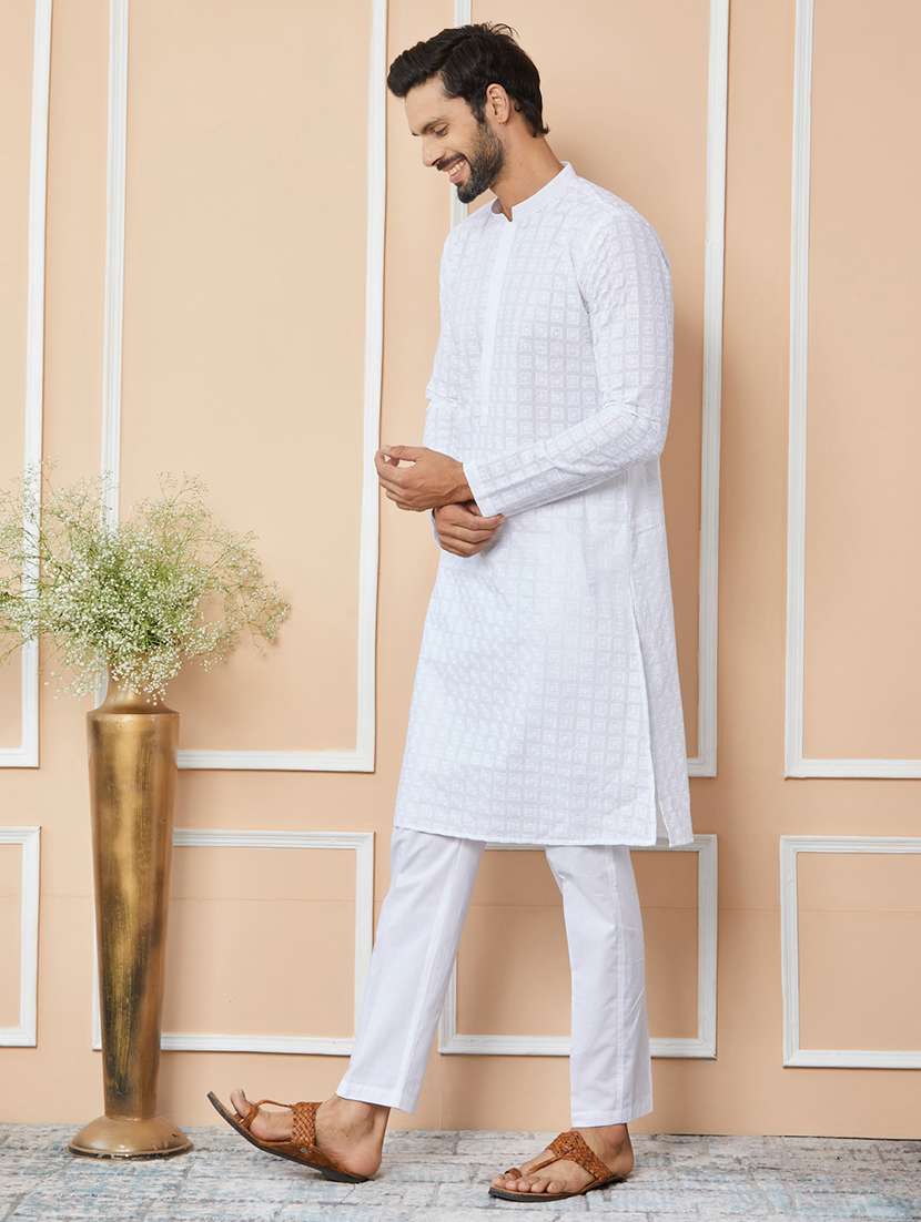 men solid with work mandarin neck kurta pyjama set - 22452669 -  Standard Image - 3