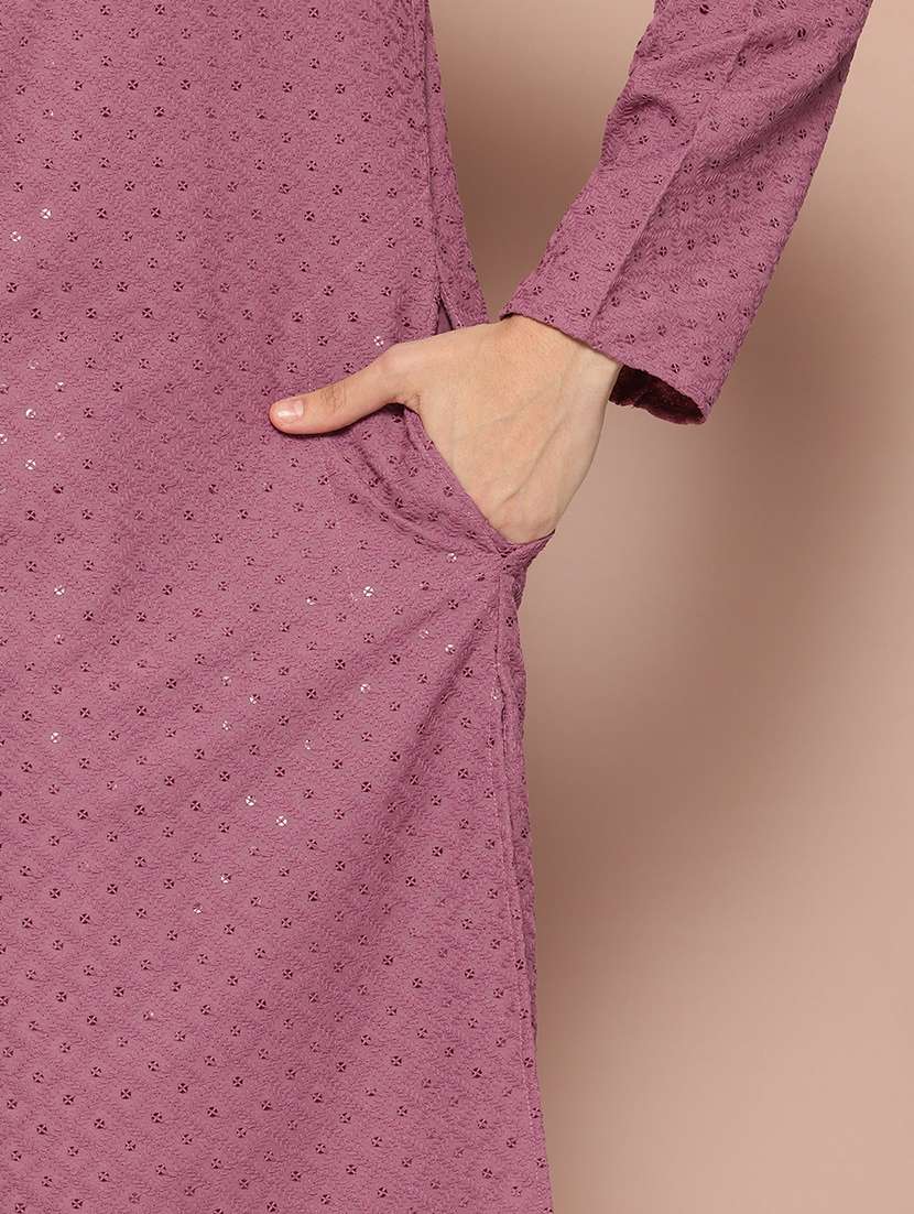 men solid with work mandarin neck kurta pyjama set - 22452746 -  Standard Image - 5