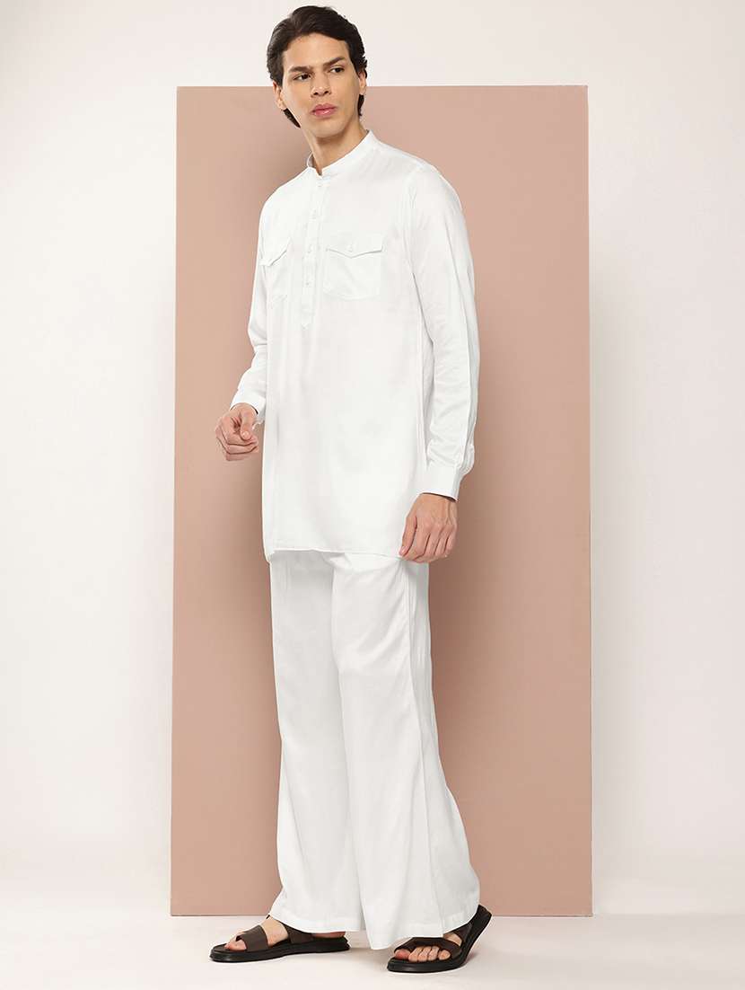 men solid mandarin neck kurta pyjama set - 22452762 -  Standard Image - 3