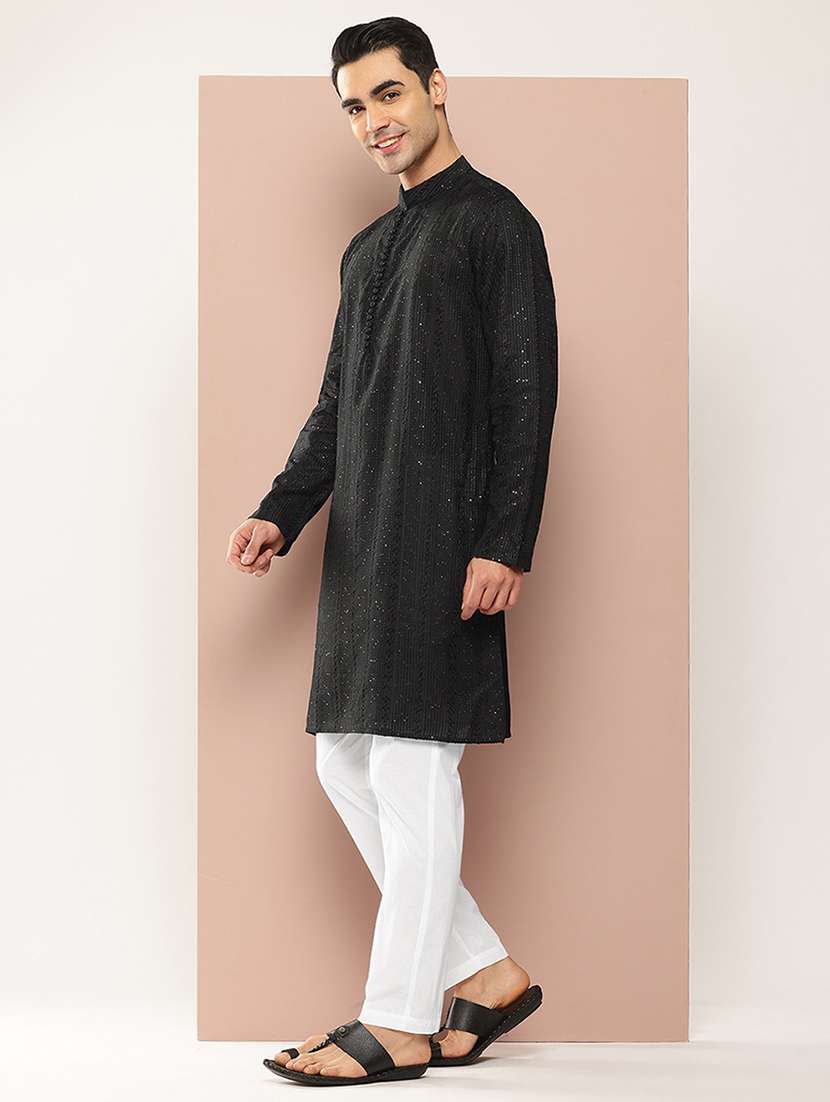 Men Long Sleeve Kurta And Pyjama Ethnic Set - 22452776 -  Standard Image - 3