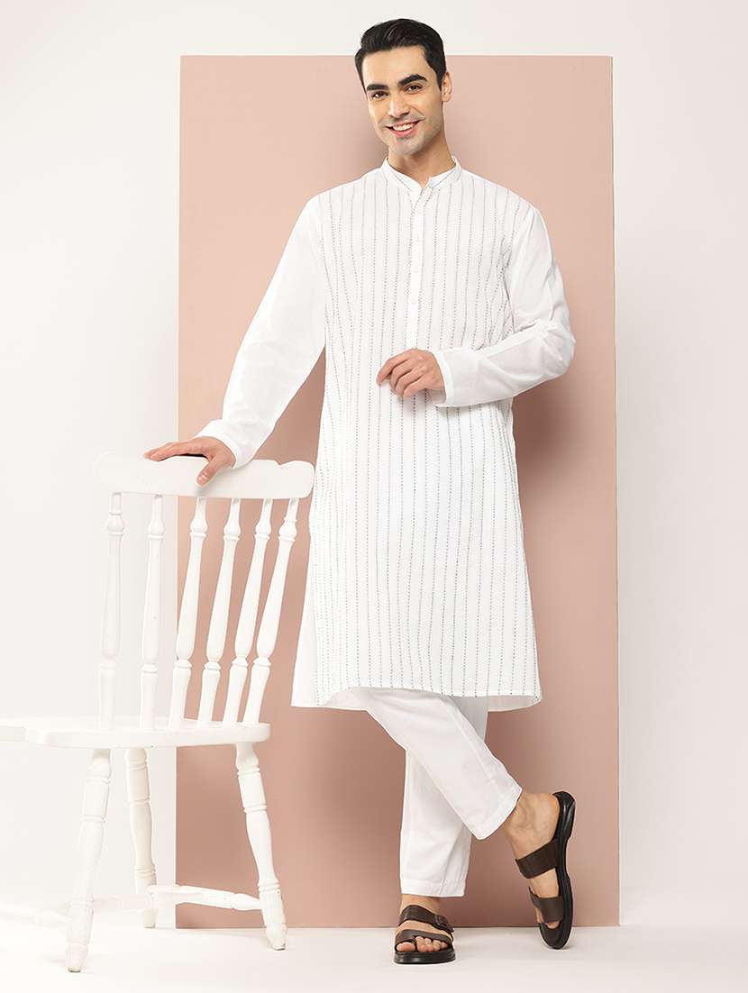 men long sleeve kurta and pyjama ethnic set