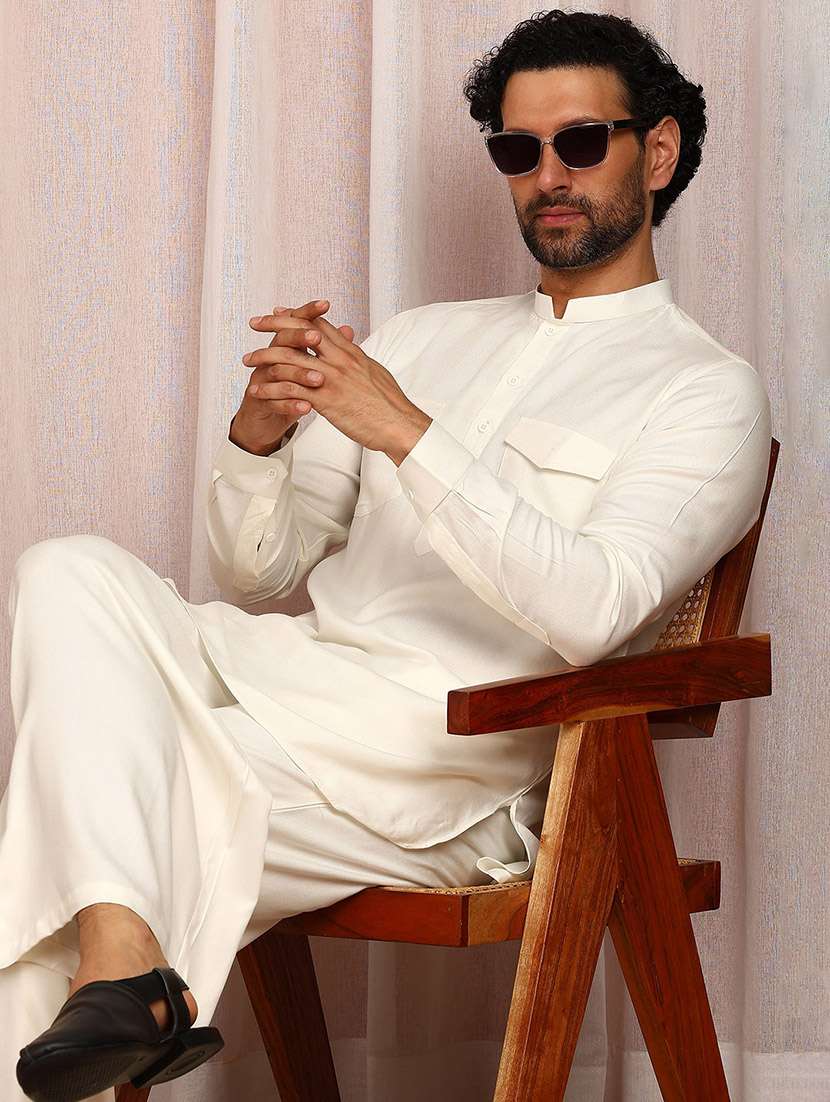 men solid mandarin neck kurta pyjama set - 22452944 -  Standard Image - 5