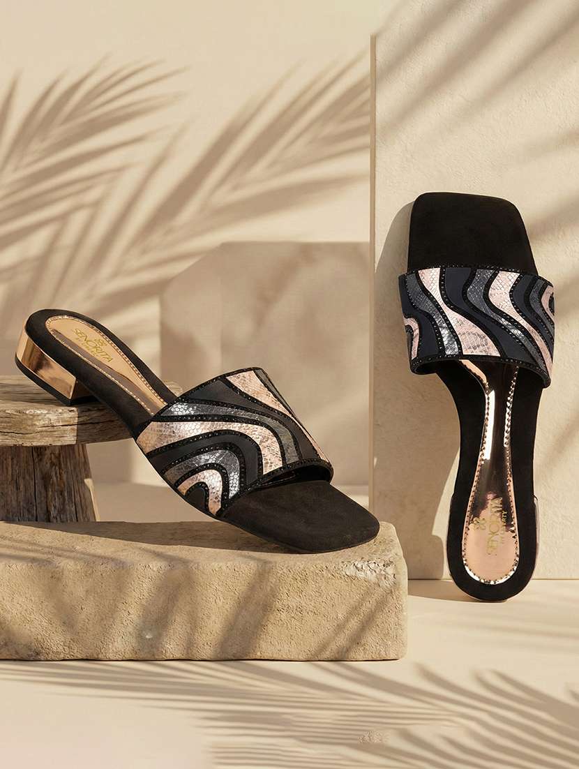 women black slip on flat sandal