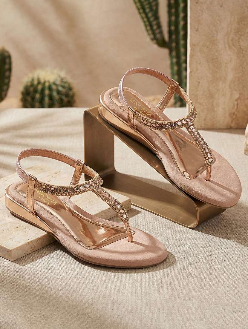 women embellished t-strap flat sandal
