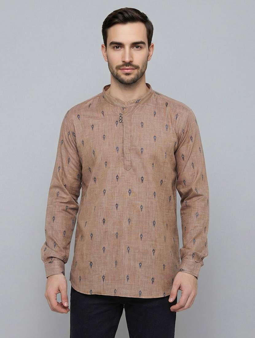 men self design mandarin neck short kurta