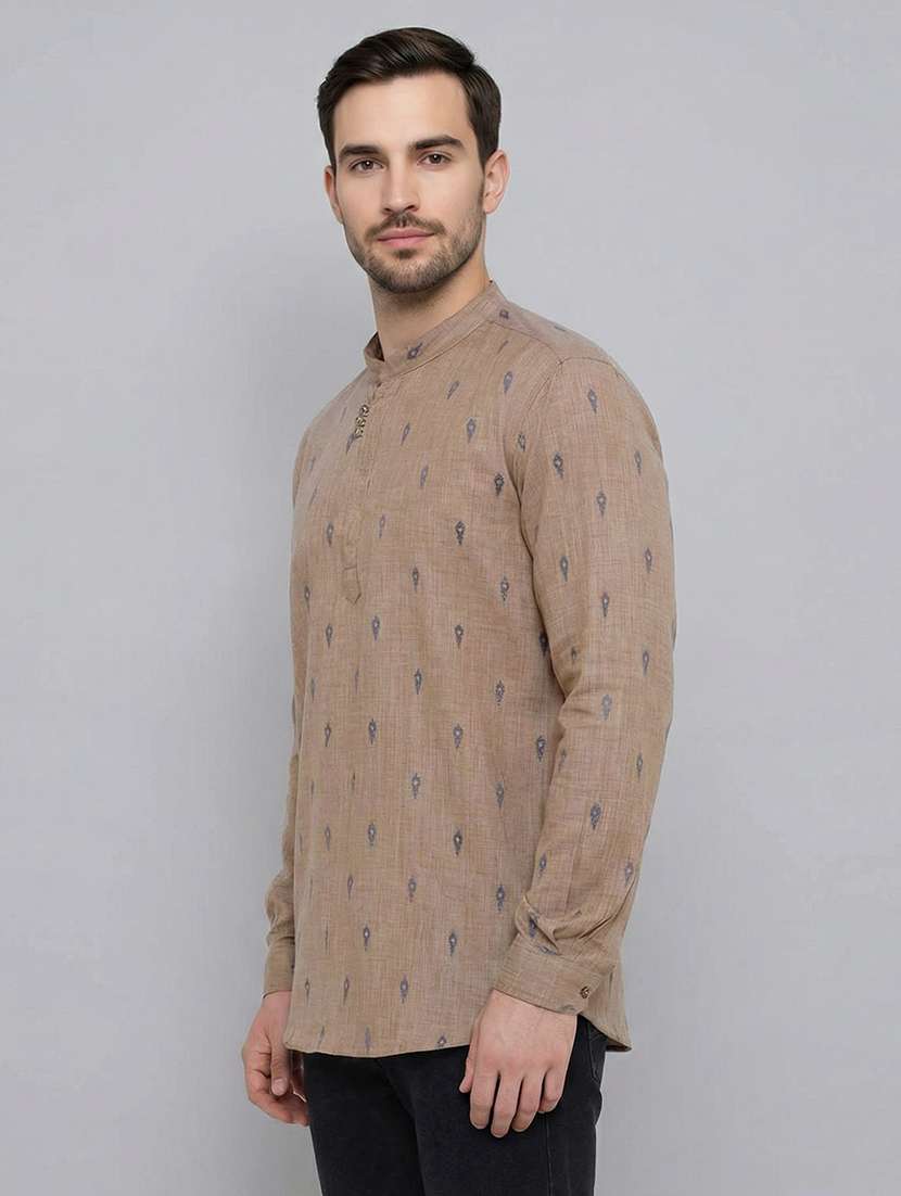 men self design mandarin neck short kurta - 22453013 -  Standard Image - 3
