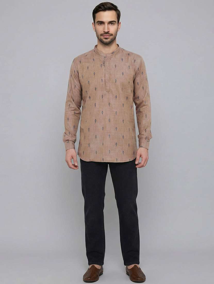 men self design mandarin neck short kurta - 22453013 -  Standard Image - 5