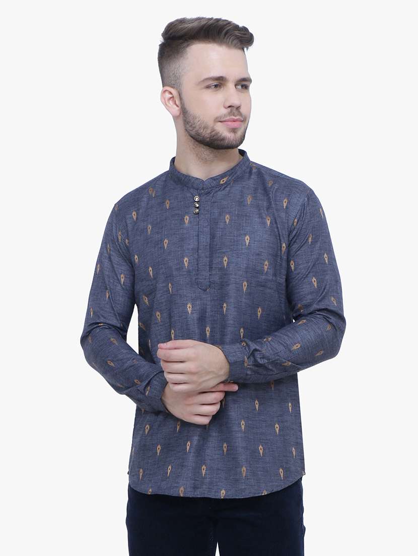 men self design mandarin neck short kurta