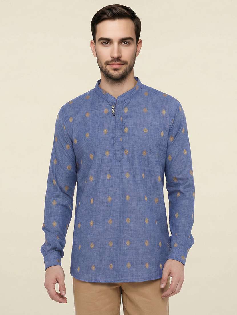 men self design mandarin neck short kurta