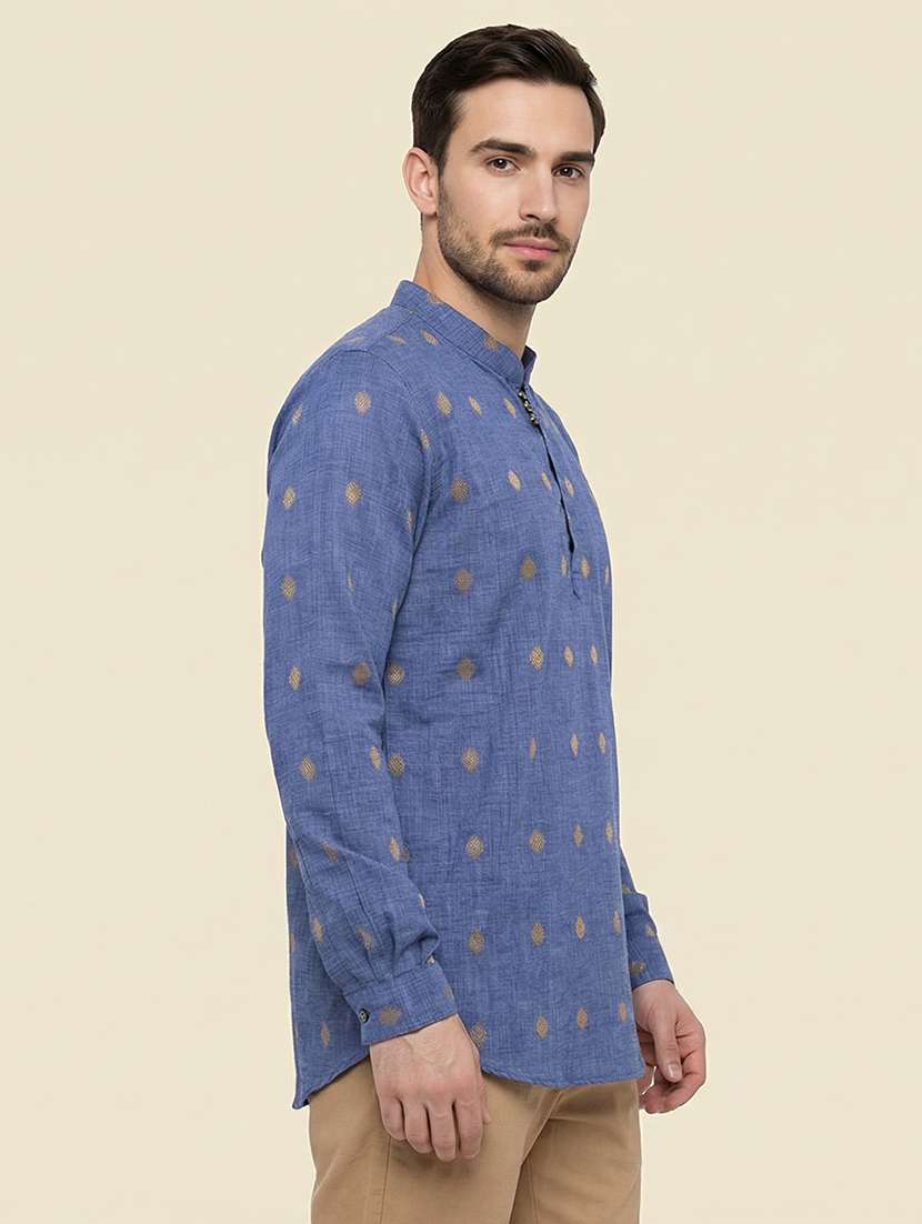 men self design mandarin neck short kurta - 22453015 -  Standard Image - 3