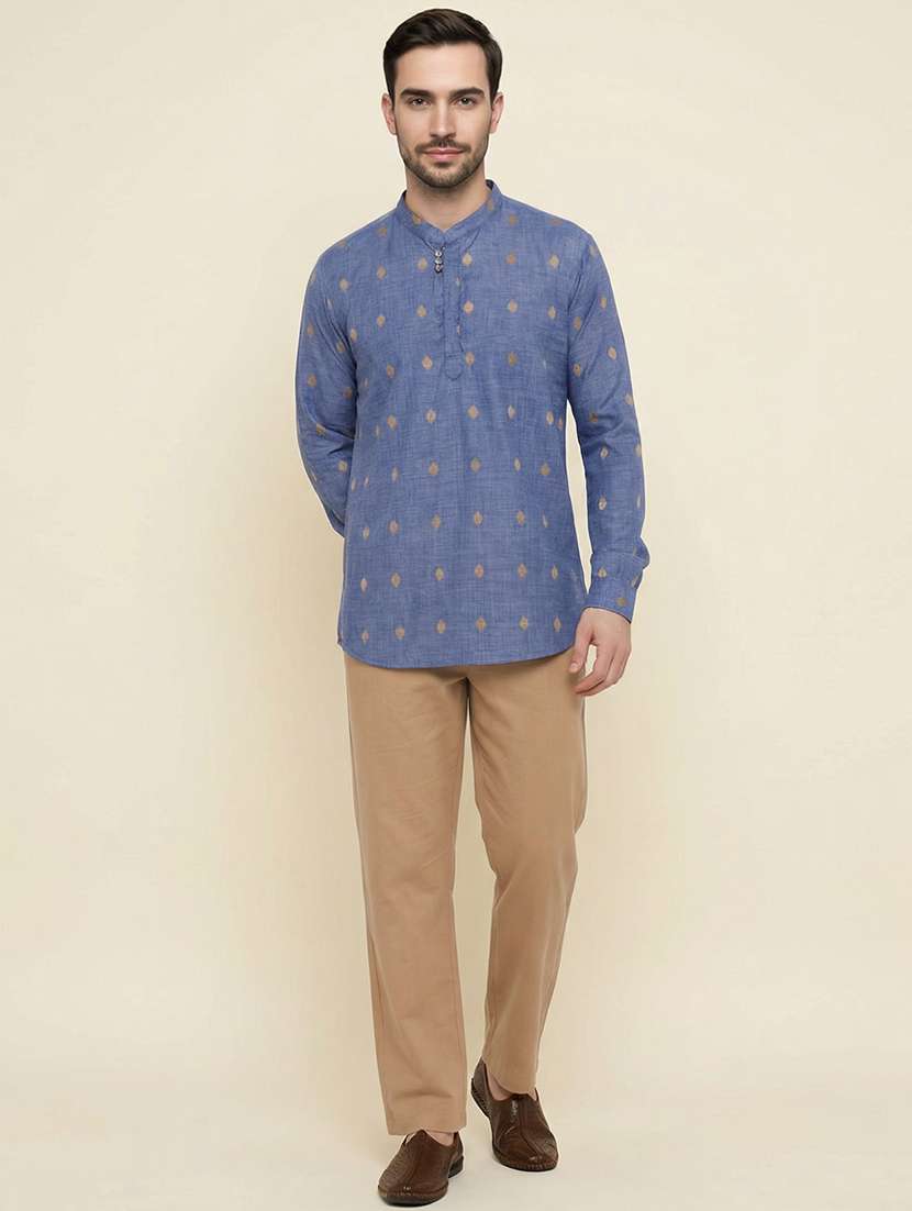 men self design mandarin neck short kurta - 22453015 -  Standard Image - 5