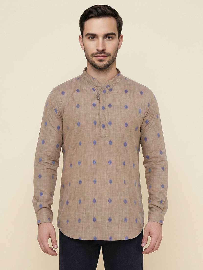 men self design mandarin neck short kurta