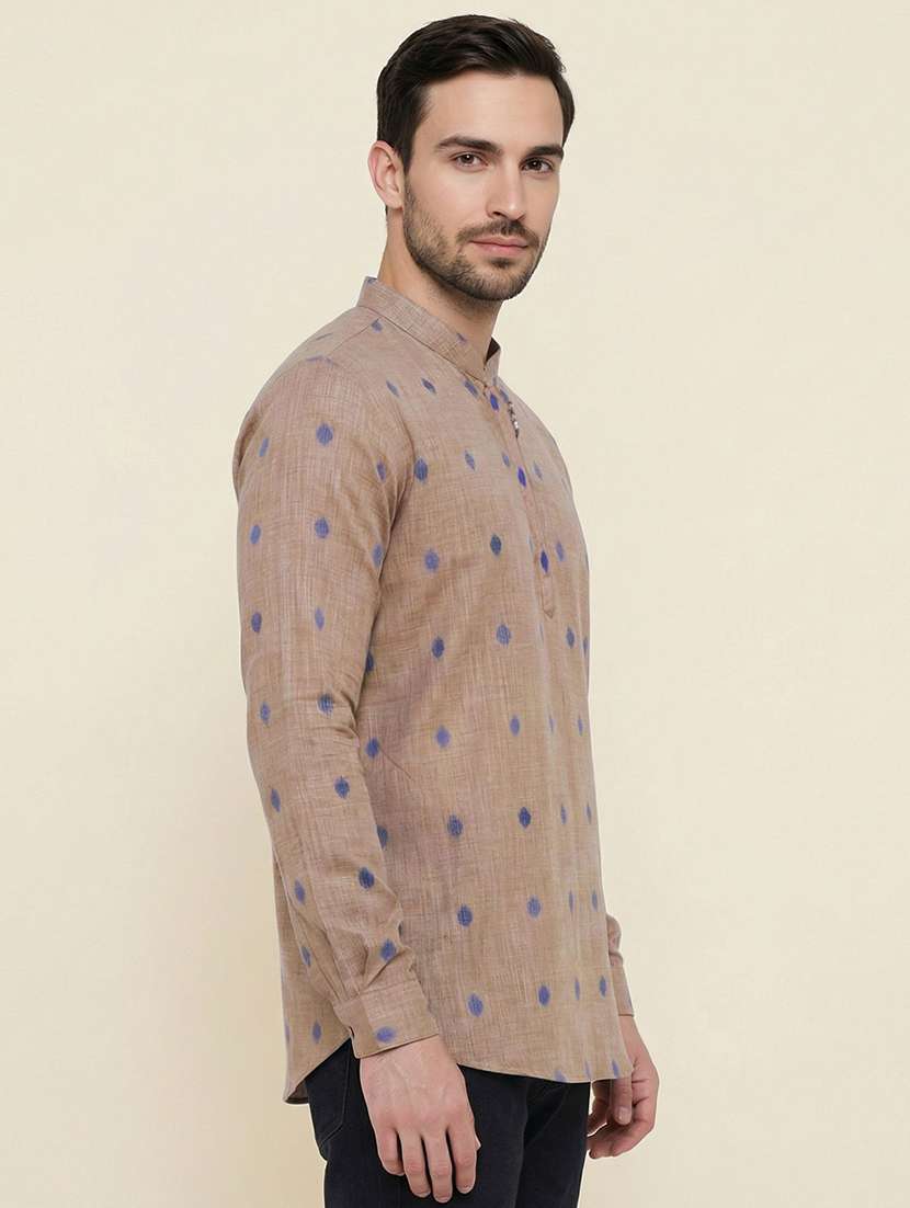 men self design mandarin neck short kurta - 22453016 -  Standard Image - 3