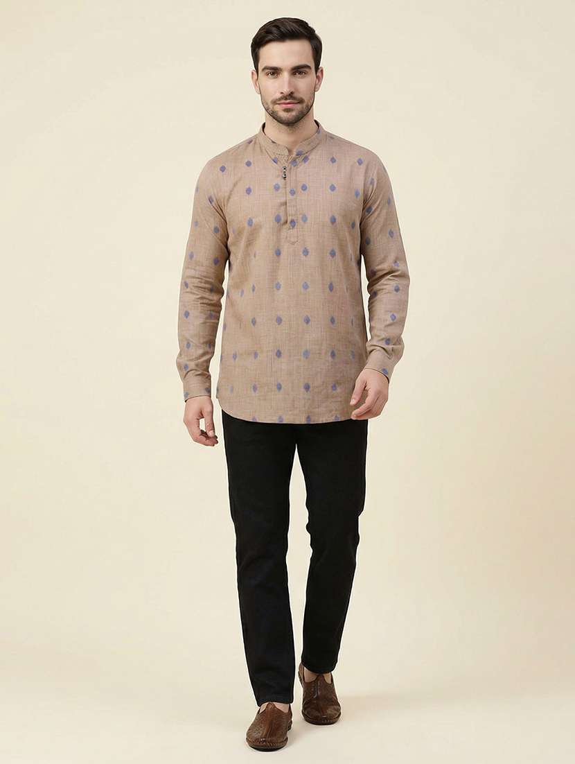 men self design mandarin neck short kurta - 22453016 -  Standard Image - 5