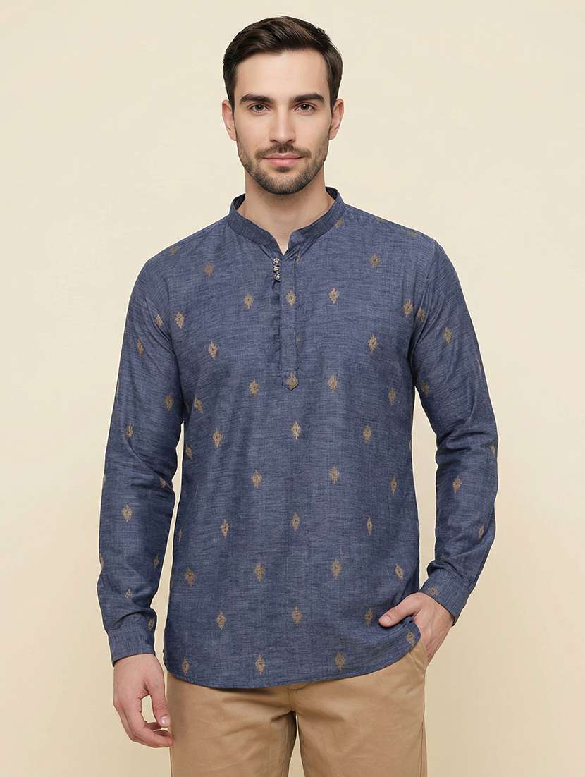 men self design mandarin neck short kurta