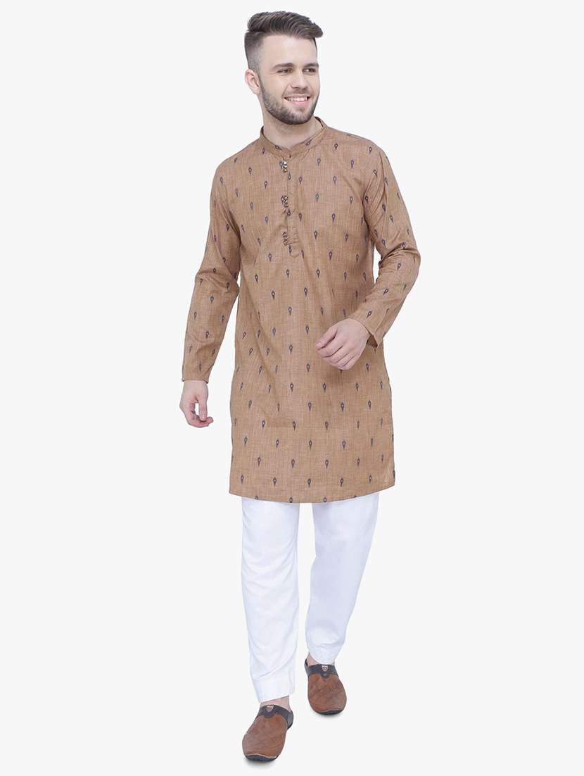 men self design mandarin neck long kurta