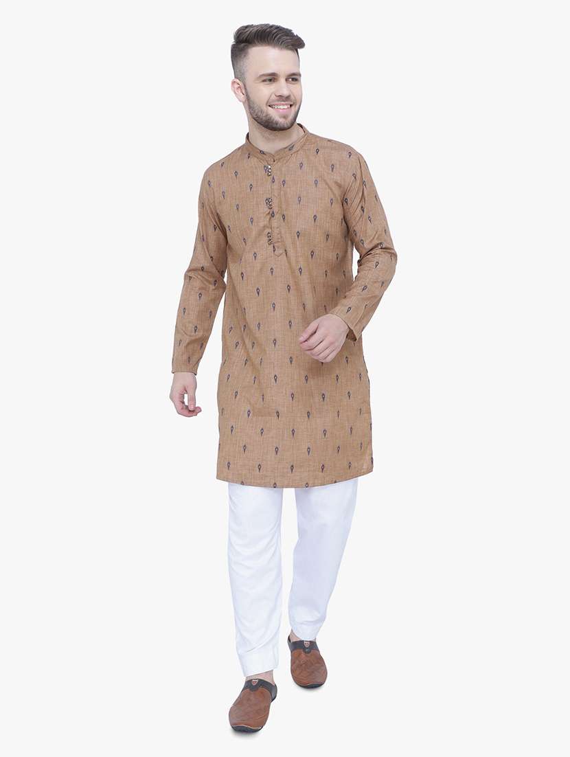 men self design mandarin neck long kurta
