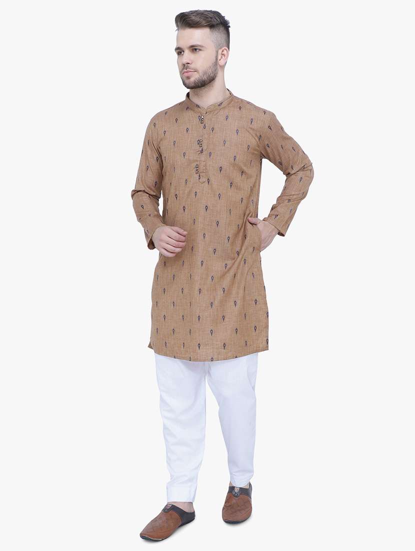 men self design mandarin neck long kurta - 22453029 -  Standard Image - 3
