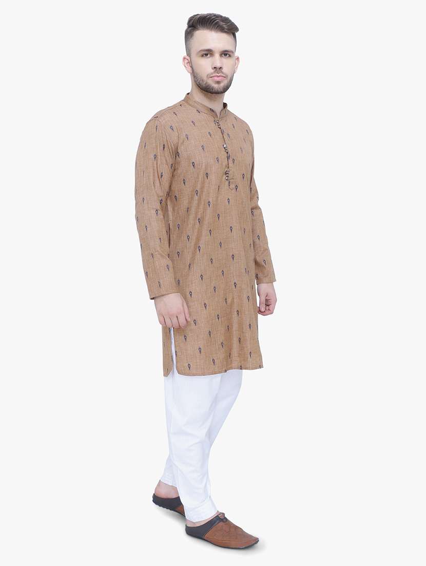 men self design mandarin neck long kurta - 22453029 -  Standard Image - 3