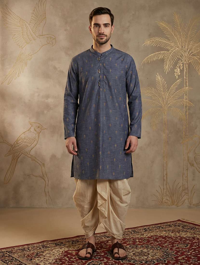 men self design mandarin neck long kurta