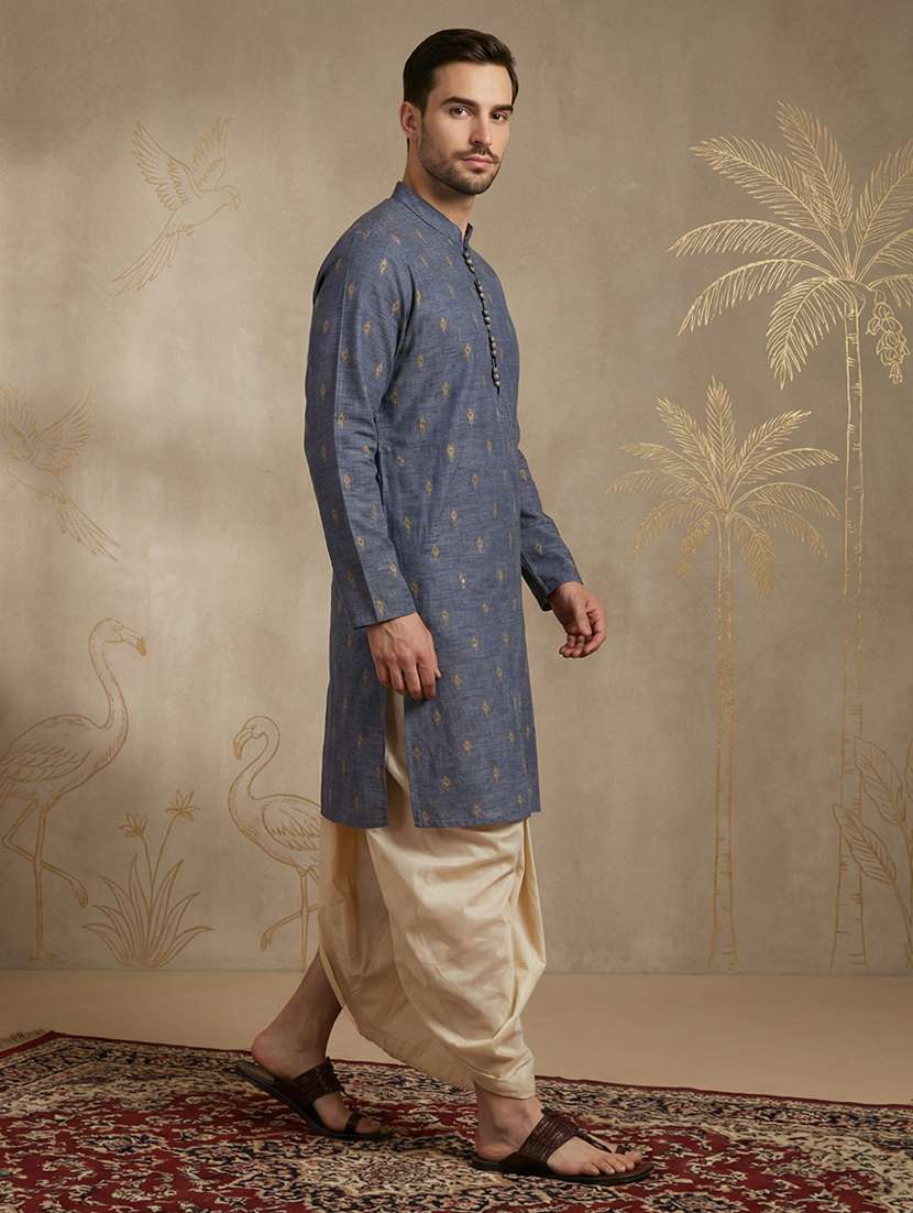 men self design mandarin neck long kurta - 22453030 -  Standard Image - 3