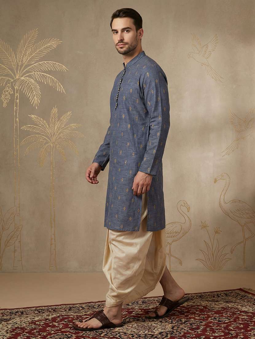 men self design mandarin neck long kurta - 22453030 -  Standard Image - 3