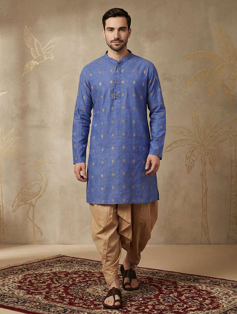 men self design mandarin neck long kurta