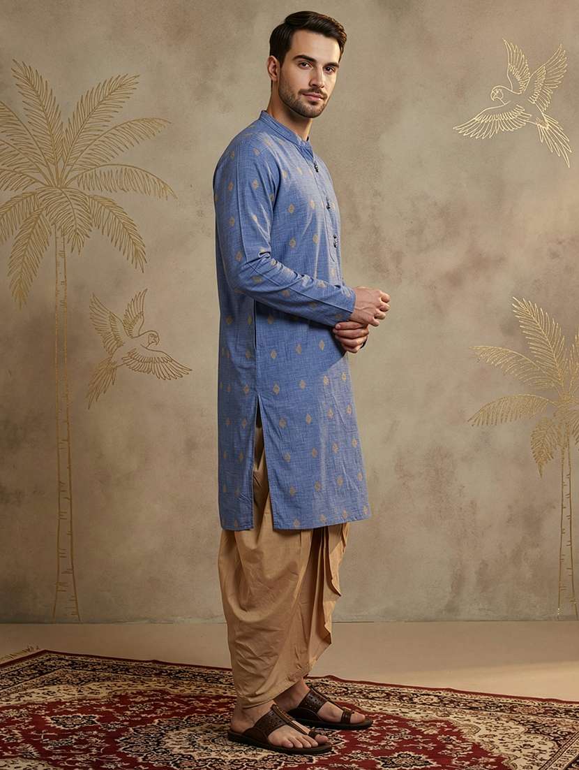 men self design mandarin neck long kurta - 22453031 -  Standard Image - 3
