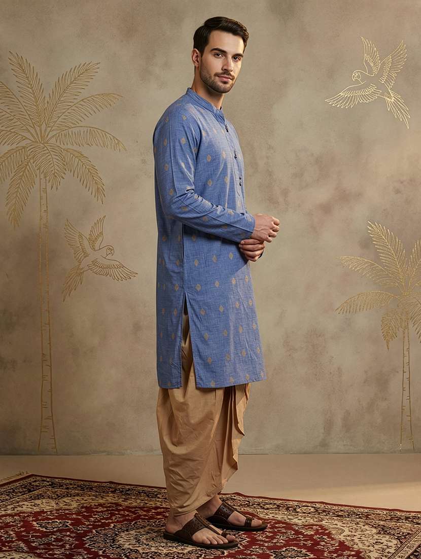 men self design mandarin neck long kurta - 22453031 -  Standard Image - 3