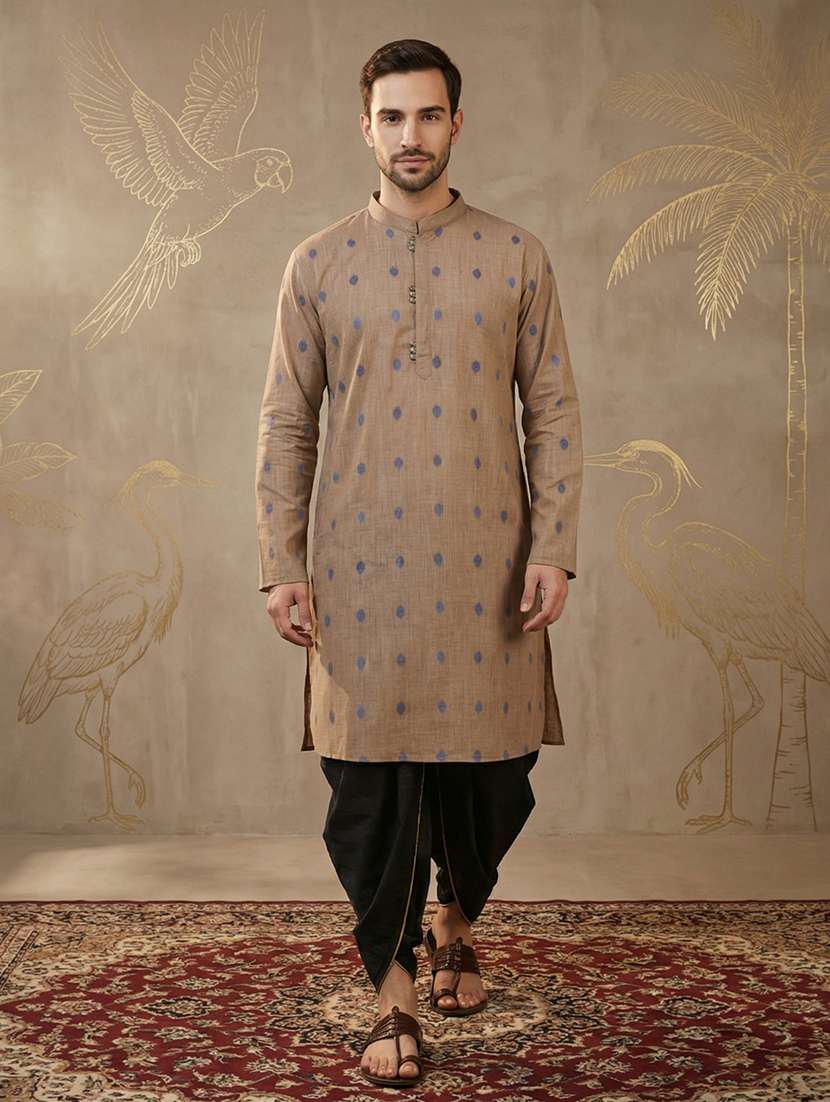 men self design mandarin neck long kurta