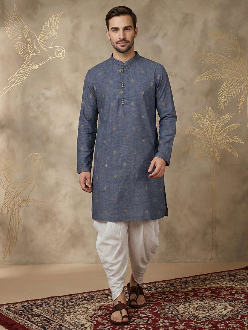 men self design mandarin neck long kurta