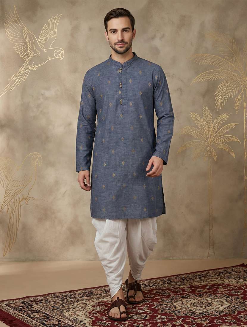 men self design mandarin neck long kurta