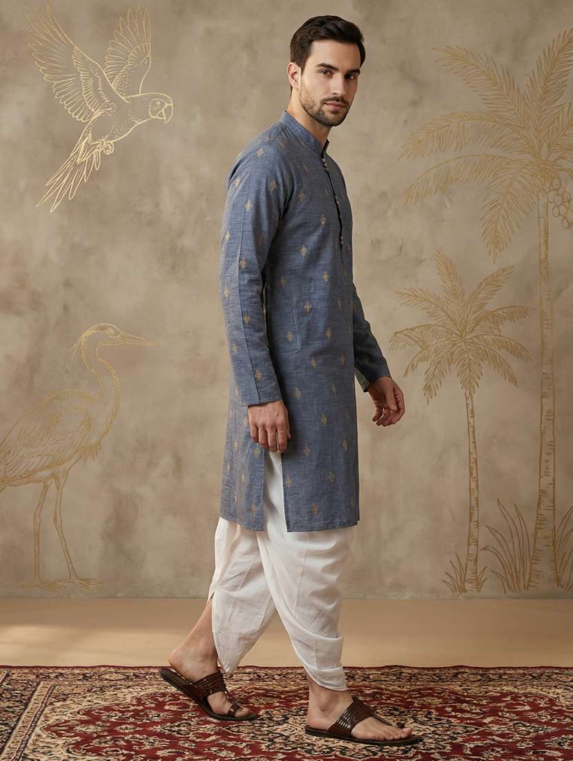 men self design mandarin neck long kurta - 22453033 -  Standard Image - 3