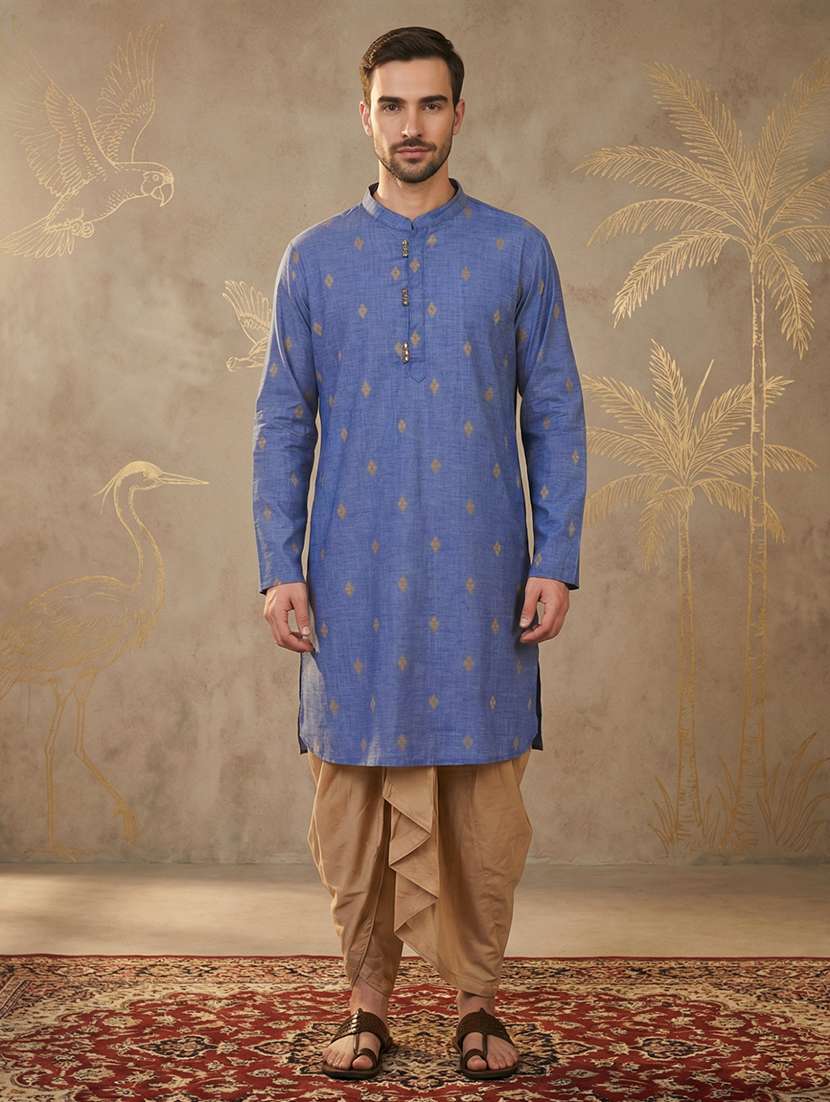 men self design mandarin neck long kurta