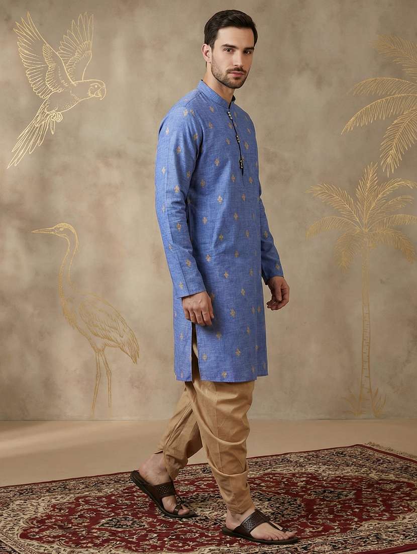men self design mandarin neck long kurta - 22453034 -  Standard Image - 3