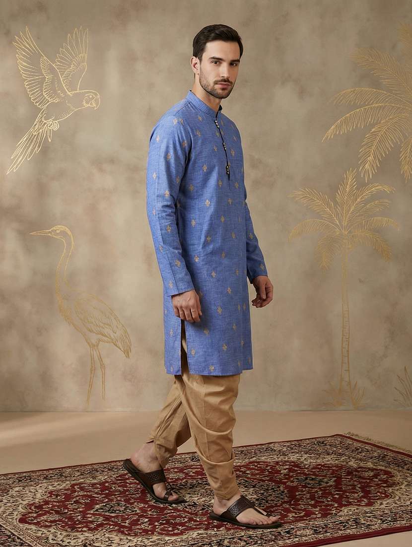 men self design mandarin neck long kurta - 22453034 -  Standard Image - 3