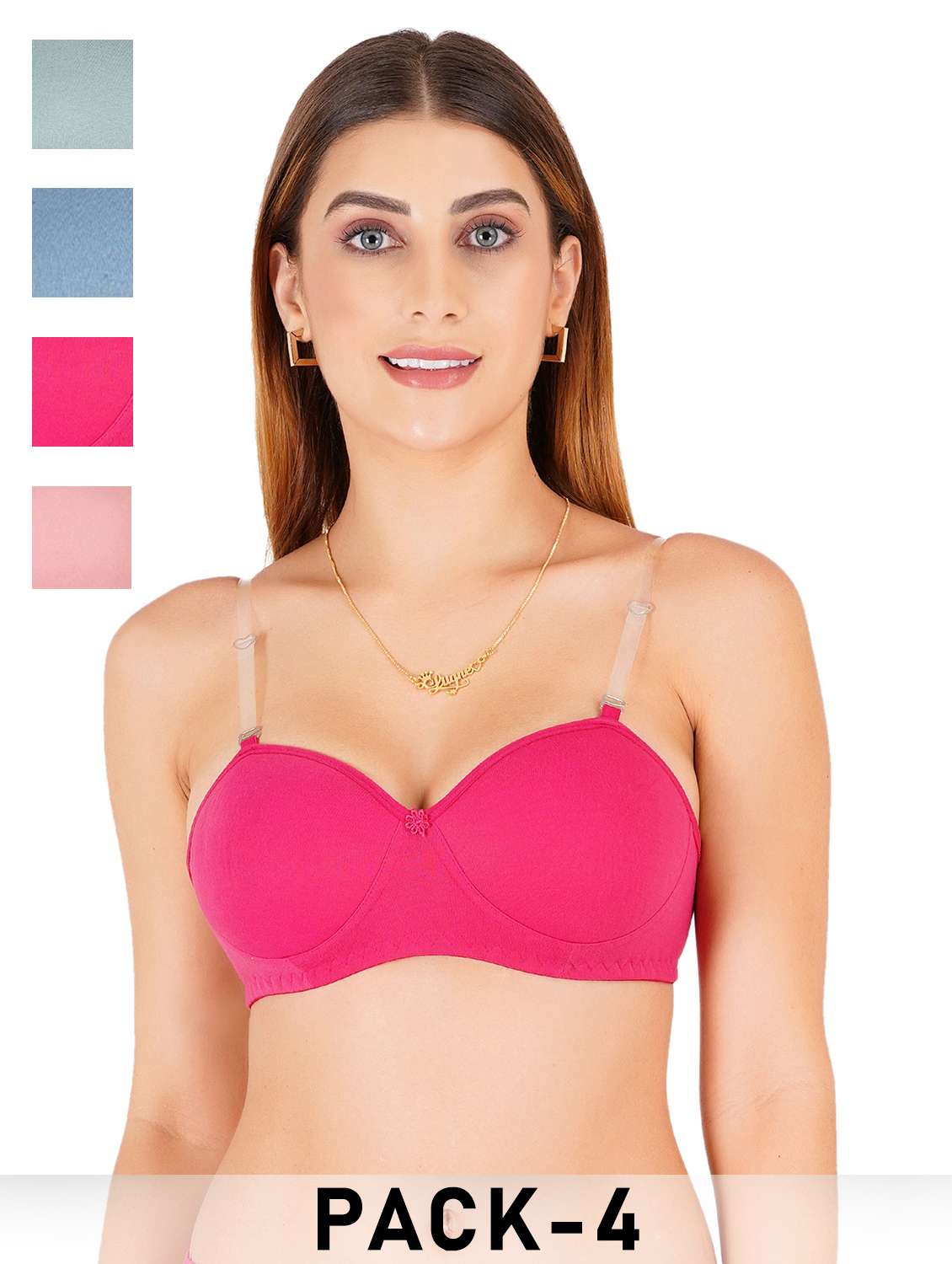 women pack of 4 solid lightly padded regular bra