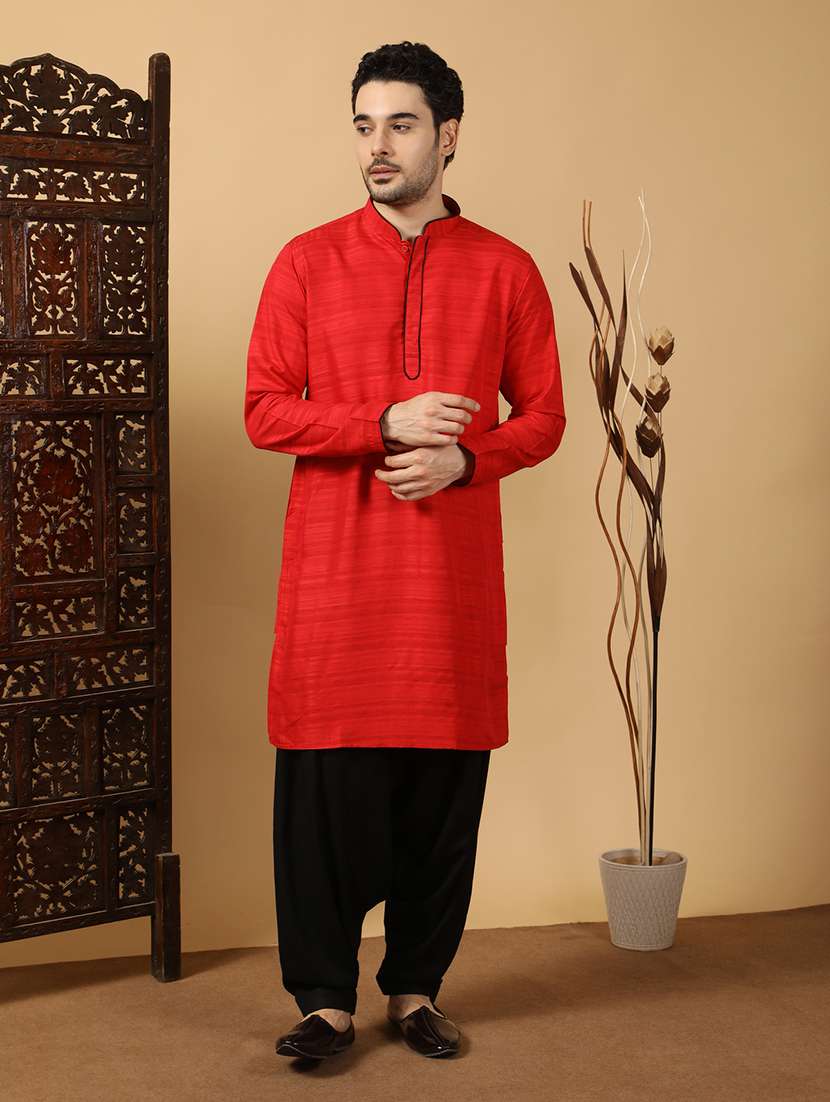 men self design mandarin neck long kurta