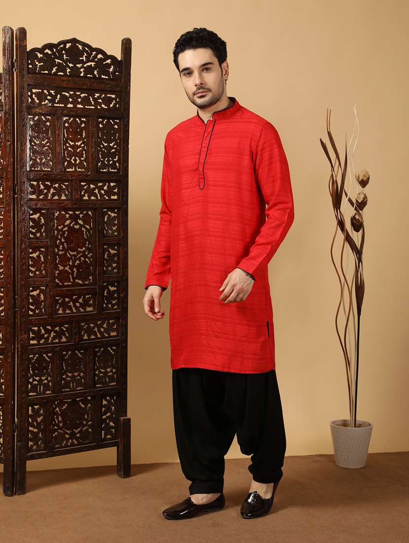 men self design mandarin neck long kurta - 22453154 -  Standard Image - 3