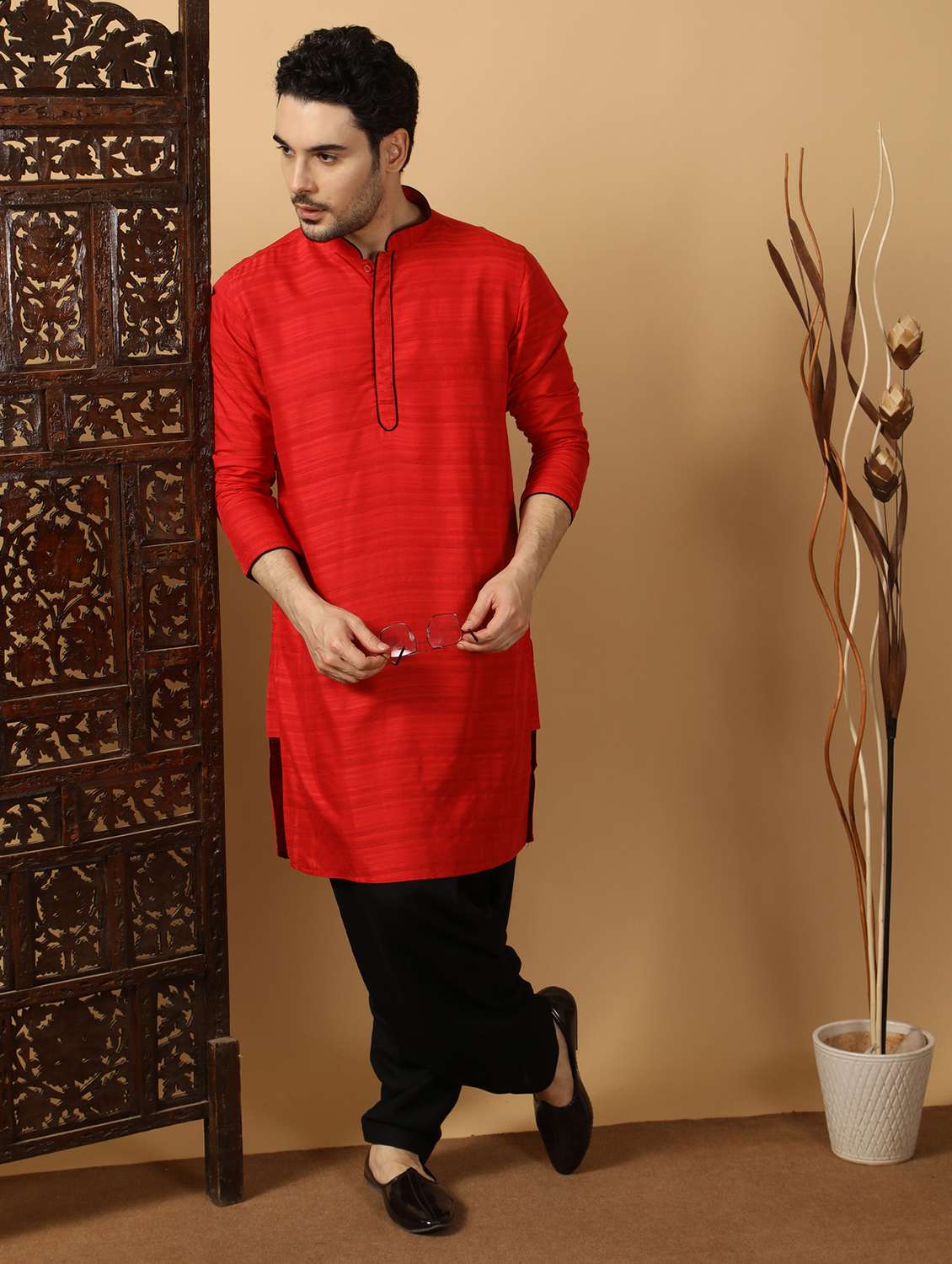 men self design mandarin neck long kurta - 22453154 -  Standard Image - 5