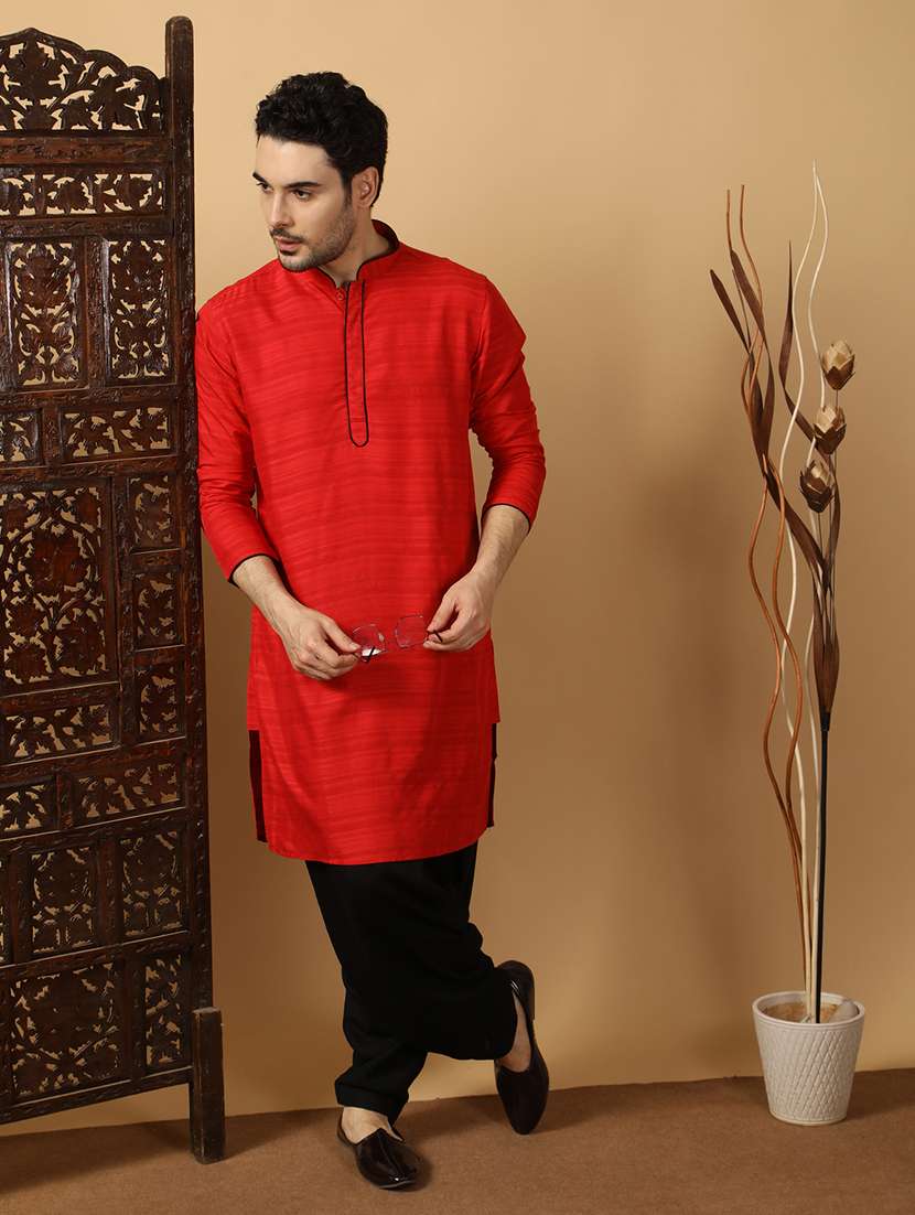 men self design mandarin neck long kurta - 22453154 -  Standard Image - 5